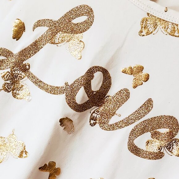 Jenna & Jessie LILY BLEU Big Girls Love Tie Front Gold Butterflies Top in Ivory - Picture 2 of 13